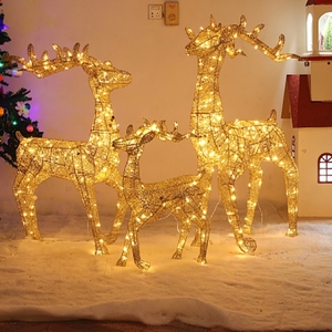 圣诞发光鹿麋鹿造型三鹿雪橇车商场灯光节日装饰发光麋鹿造型道具