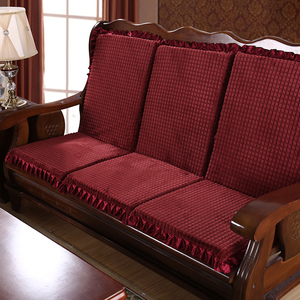 包邮单人座实木沙发垫防滑加厚海绵红木沙发坐垫带靠背连体木椅垫