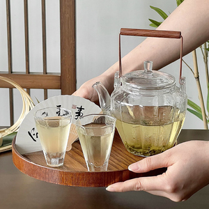 日式泡茶提梁壶耐高温煮茶壶玻璃茶壶套装家用透明茶杯下午茶茶具