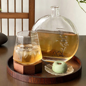 新中式创意不倒翁玻璃杯异形杯含底座套装饮品杯气泡水杯咖啡杯子