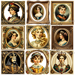 欧式复古皇家宫廷贵族人物相框画框装饰画手账插画PNG设计素材