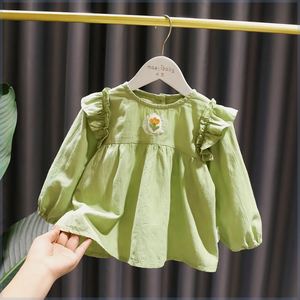 1-5岁女宝宝清新衬肤绿色娃娃衫3女婴儿春装新款女童亲肤纯棉上衣