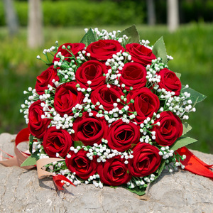 手捧花新娘结婚仿真手工绒布百合红玫瑰韩式森系丝带婚礼花束