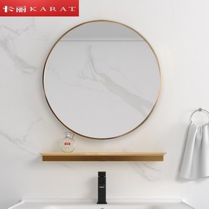 科勒卡丽网红浴室镜子带置物架打孔挂厕所卫生间挂墙式小圆镜方镜