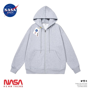 NASA联名纯色运动连帽开衫卫衣男女款春秋加绒情侣宽松休闲外套