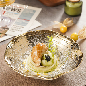 Andaliz荷叶 创意碗沙拉碗异形大碗面碗汤碗摆盘陶瓷餐厅酒店餐具