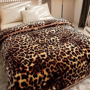时尚豹纹拉舍尔毛毯被子秋冬季加厚保暖双层珊瑚盖毯子床单人宿舍