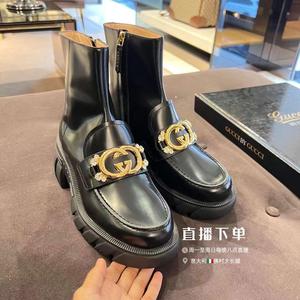 Gucci 古驰 22年新款钻扣女士黑色短靴马丁靴骑士靴