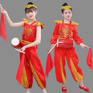 六一新款儿童打鼓演出服装喜庆开门红表演服民族秧歌中国结舞蹈服