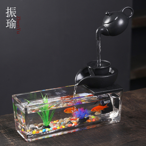 水循环流水器摆件创意小型假山玻璃鱼缸新中式桌面办公室摆放礼品