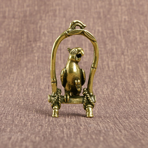 黄铜鹦鹉站架茶宠摆件古玩纯铜复古动物车载挂件铜器手把件工艺品