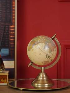 费灵家居印度进口手工实木黄铜地球仪摆件 家用样板间书房装饰品