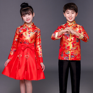过年喜庆宝宝唐装女童中国风儿童新年衣服男女中式花童礼服秀禾服