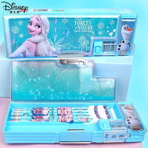 Disney迪士尼文具盒流沙塑料铅笔盒冰雪奇缘爱莎公主多功能小学生女卡通大容量儿童笔袋
