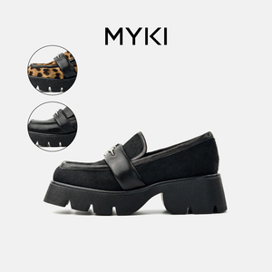 MYKI2024春季新款气质粗跟增高真皮乐福鞋女士法式通勤单鞋