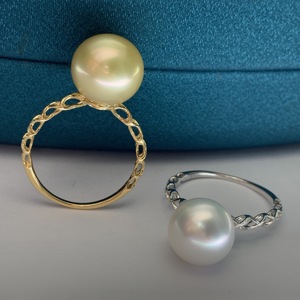 珍珠戒指空托k金镂空款diy配件手饰品时尚改款厚金镶嵌金色正品