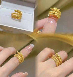 2023年新款黄金色盘龙戒指女霸气龙形指环送女友生日礼物神龙尾戒