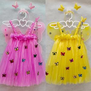 女孩环保服装儿童时装秀塑料袋DIY材料创意制作蝴蝶公主走秀衣服