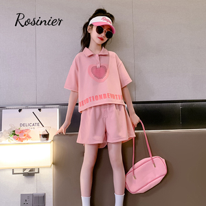韩国ROSINIER女童夏装套装洋气儿童短袖女孩大童夏季网红运动时髦