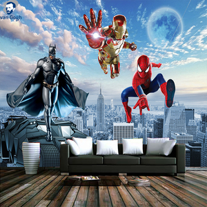 3D蜘蛛侠超人墙布卡通动漫奥特曼墙纸儿童乐园幼儿园背景墙壁布