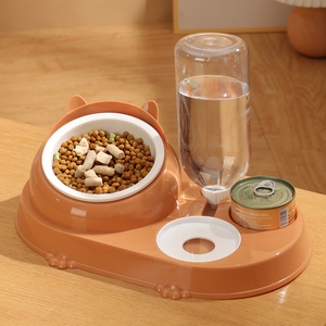 猫碗猫食盆狗陶瓷宠物用自动饮水一体双碗猫咪粮饭斜口喝保护颈椎