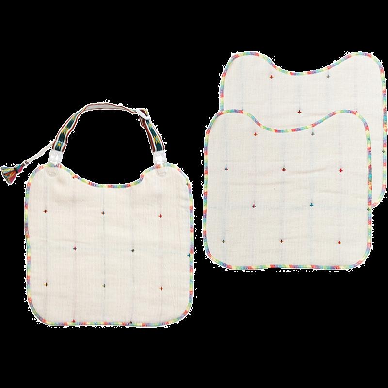高档BOBO日本进口六层纱布波西米亚婴儿手帕夹组宝宝口水巾喂奶巾