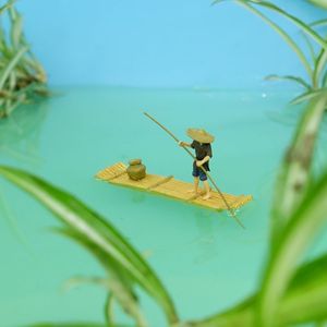 热卖竹筏划船微景观模型小人(摄影沙盘假山奇石山水茶宠树脂摆件)