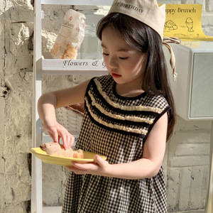 巴­拉巴­拉韩国女童连衣裙24新款法式黑色格子洋气儿童裙子夏季长
