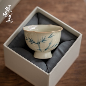 倾造集手绘陶瓷花朵茶杯女主人杯单杯个人专用品茗杯单个功夫茶具