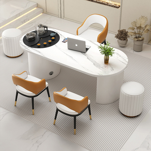 轻奢岩板茶桌椅组合办公泡茶一体茶台现代家用阳台功夫茶桌椅子