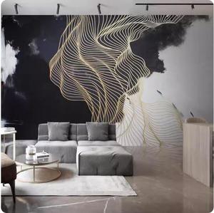 3d新中式抽象电视背景墙壁纸5d水墨线条壁画客厅沙发8d影视墙布