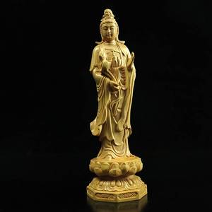黄杨木雕原木西方三圣摆件观音菩萨大势至阿弥陀佛木质供奉佛像