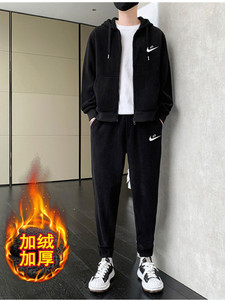 NK品牌男装Nike官网旗舰加绒男外套加绒加厚两件套连帽运动服套装