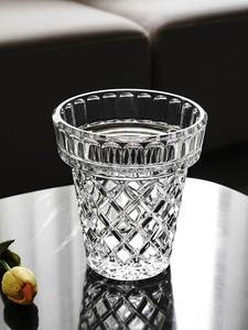 捷克进口水晶玻璃花瓶透明轻奢插花欧式家用客厅宽口花盆现代简约