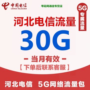 河北电信流量充值 30G中国电信手机流量包 仅5G网络专用当月有效