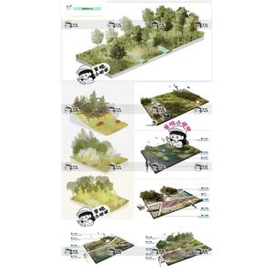 景观模块轴测场景分析图PSD源文件滨水滨河公园湿地海绵城市素材