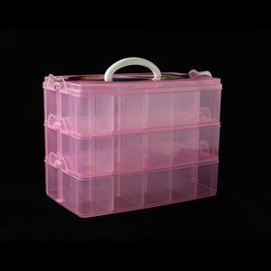 塑料透明化妆品整理箱 手提三层收纳箱 可拆30格乐高收纳盒玩具箱