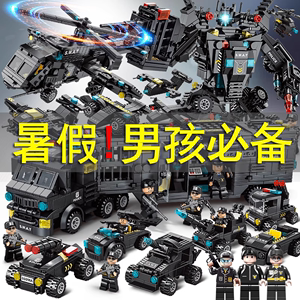 中国积木特警男孩拼装汽车玩具儿童小颗粒变形机器人2024乐高礼物