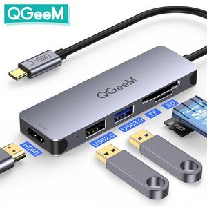 QGeeM 5合一Type-C扩展坞多功能集线器usbhub兼容雷电3 SD/TF读卡
