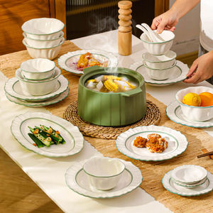 yomerto悠米兔轻奢高颜值碗碟套装陶瓷餐具碗筷组合-芝麻花边4人