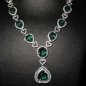 项链祖母绿宝石链钻红新款奢华满仿耳环女手链锆石套礼服新娘套装
