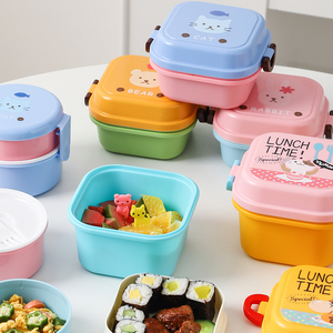 日式双层水果便当盒宝宝外出辅食碗儿童便携餐具套装防摔外带饭盒