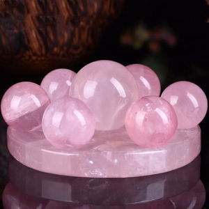 彩荷粉红色水晶球粉水晶七星阵摆件灵气能量感情桃花原石粉水