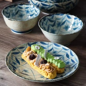 美浓烧日本进口淡桔梗陶瓷餐具餐盘深盘汤盘大菜盘子沙拉盘家用碟