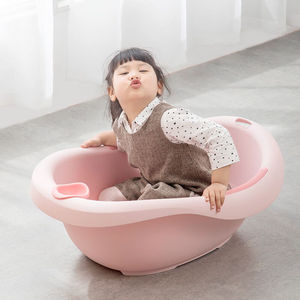 茶花儿童浴盆塑料婴儿洗澡盆小孩可坐可躺宝宝大号防滑洗澡架用品