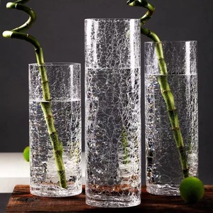 养竹子花瓶玻璃透明富贵竹竹银柳大号40cm高碎冰裂纹50cm冰裂