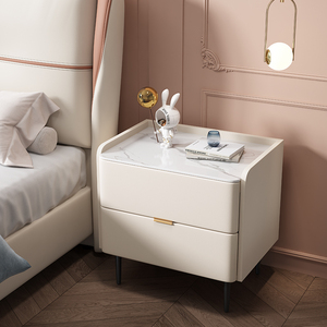IKEA宜家实木床头柜轻奢高级感奶油风卧室小型收纳柜现代简约岩板