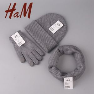 HaM羊毛手套帽子围巾三件套冬季男女加绒一体保暖防寒针织帽围脖