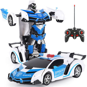 儿童电动玩具车无线遥控充电汽车警车一键变形金刚机器人男孩礼物