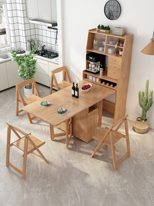 餐桌餐边柜一体小户型实木折叠家用省空间多功能餐桌柜长方形饭桌